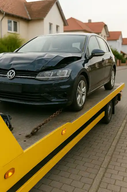 Ein defektes Fahrzeug wird fachgerecht zum Autoankauf in Soest abgeschleppt.